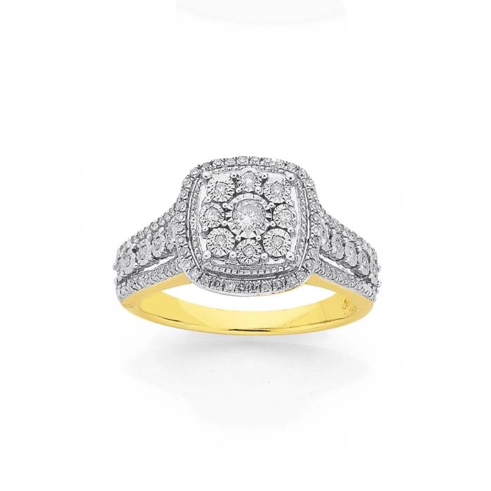 9ct Gold Diamond Cushion  Ring