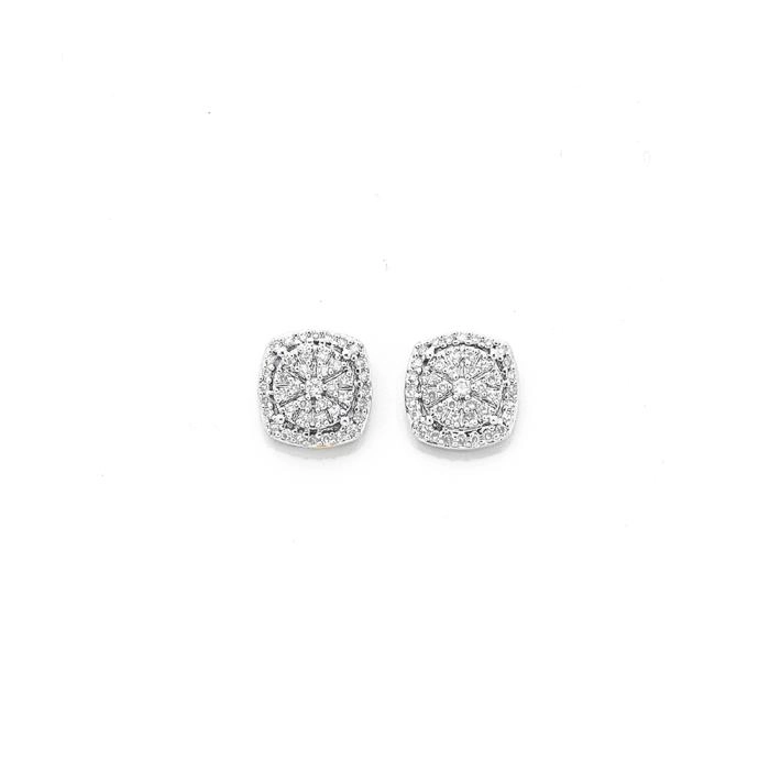 9ct Gold Diamond Cushion Shape Stud Earrings