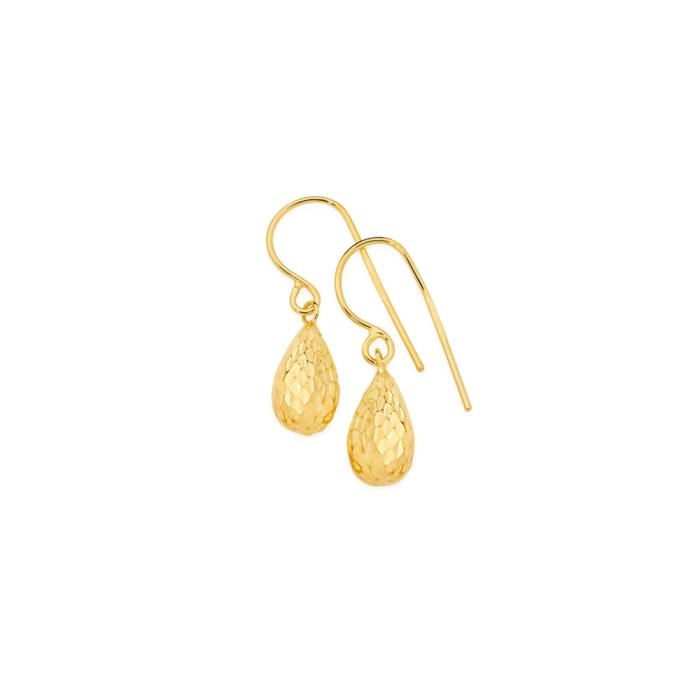 9ct Gold Diamond-cut Bomber Drop Earrings