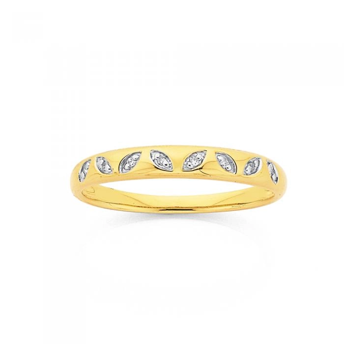 9ct Gold Diamond Leaf Band