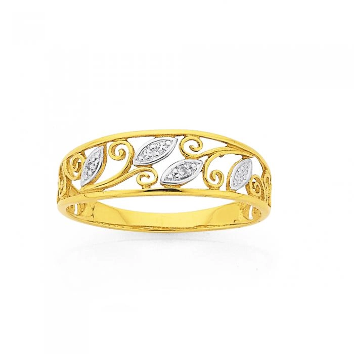 9ct Gold Diamond Leaves Band