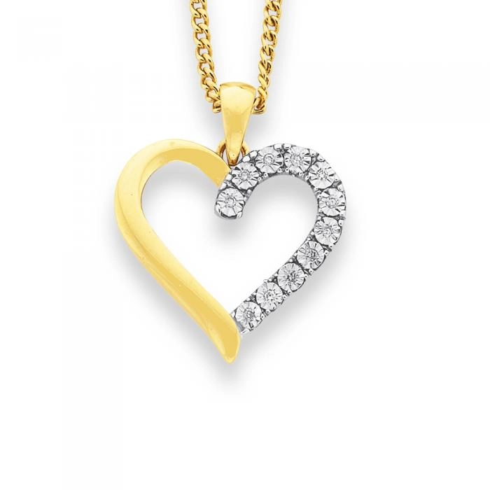 9ct Gold Diamond Open Heart Pendant