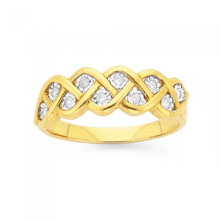 9ct Gold Diamond Plait Ring