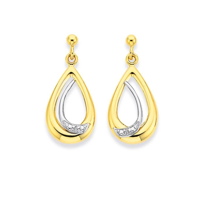 9ct Gold Diamond Teardrop Earrings