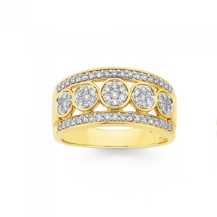 9ct Gold Diamond Three Row Band