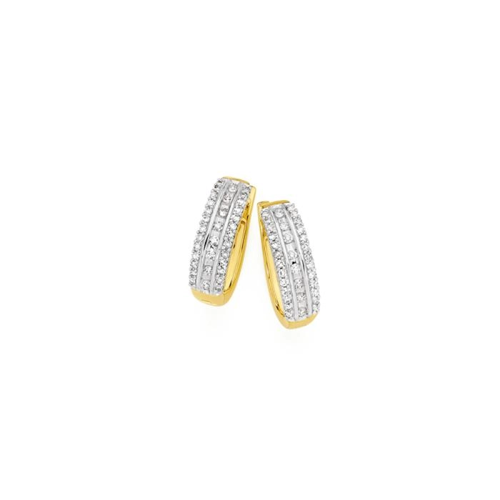 9ct Gold Diamond Three Row Huggie Earrings