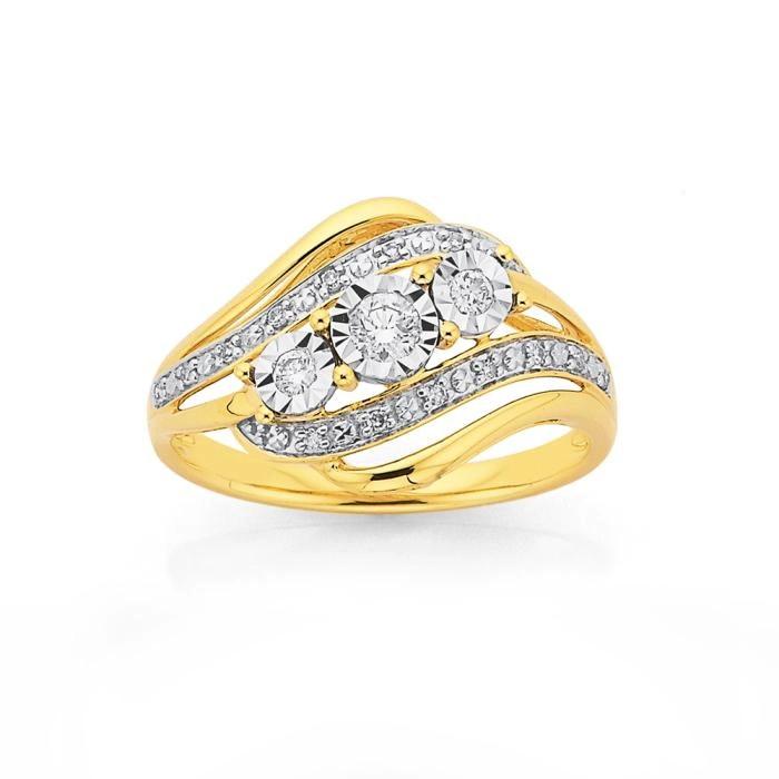 9ct Gold Diamond Trilogy Swirl Ring