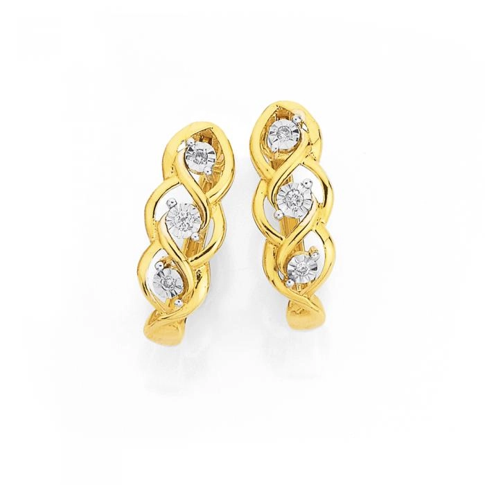 9ct Gold Diamond Weave Hoop Earrings