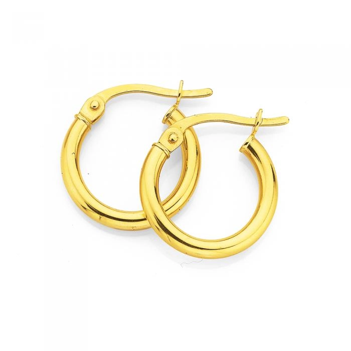 9ct Gold Polished 2x10mm Hoop Earrings