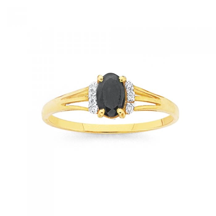 9ct Gold Sapphire & Diamond Oval Ring