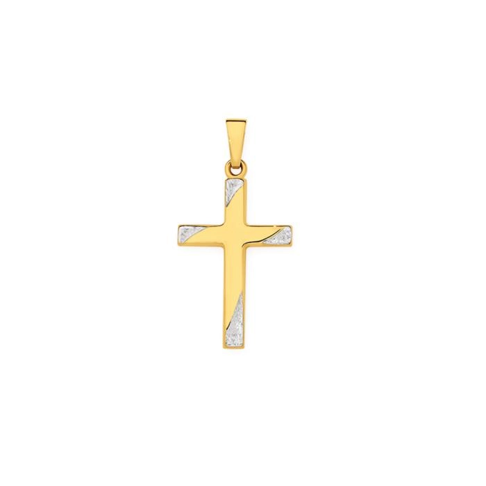 9ct Gold Two Tone 21mm Diagonal Ends Cross Pendant