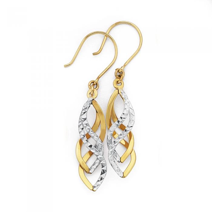 9ct Gold Two Tone Spiral Drop Earrings