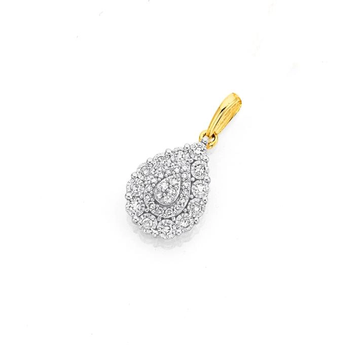 9ct Two Tone Gold Diamond Pear Shaped Pendant