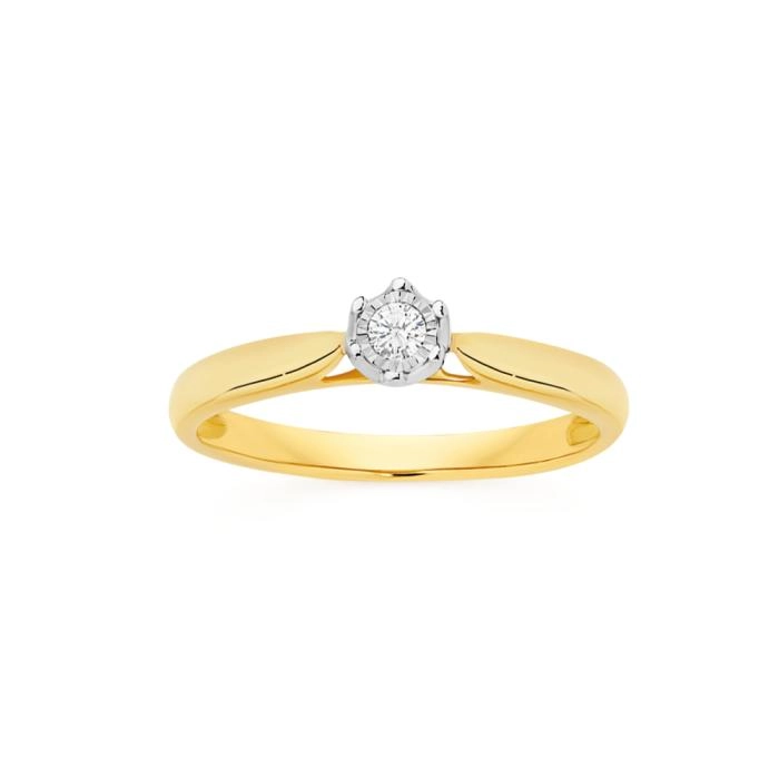 9ct Two Tone Gold Diamond Solitaire Ring