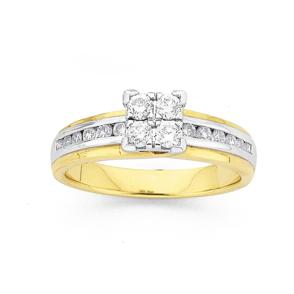 9ct Two Tone Gold Diamond Square Ring