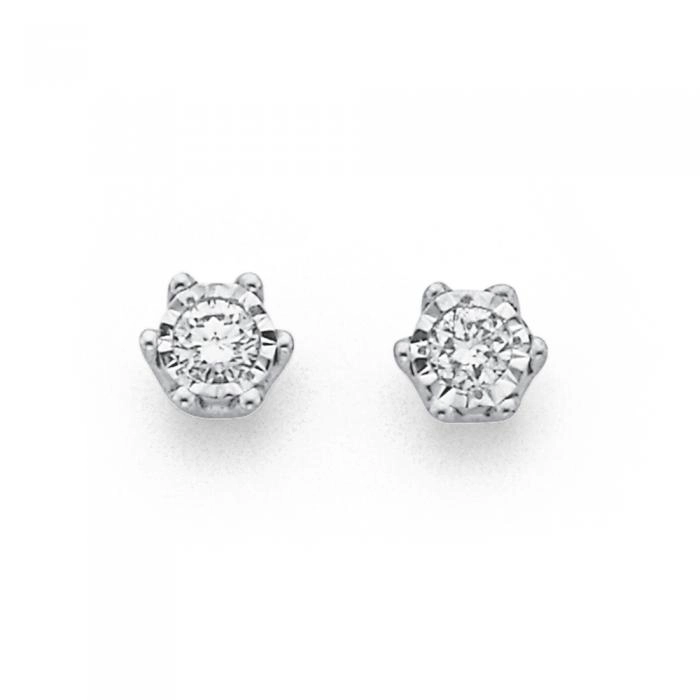 9ct Two Tone Gold Diamond Stud Earrings