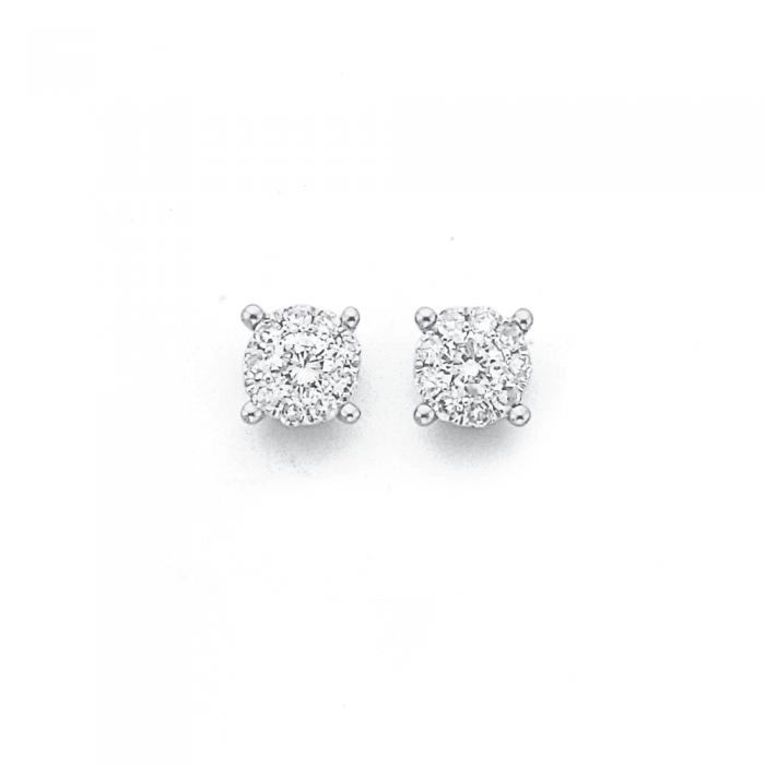 9ct White Gold  Diamond Cluster Studs