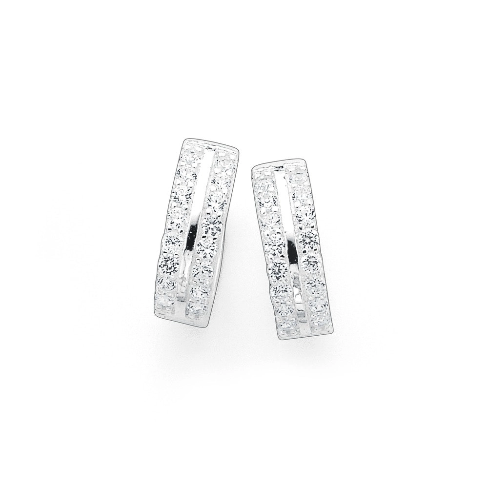 Sterling Silver 10mm Cubic Zirconia Huggie Earrings