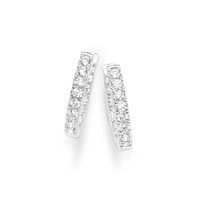 Sterling Silver 19mm Cubic Zirconia Huggie Earrings