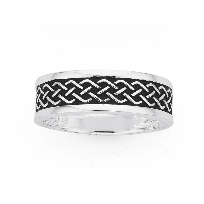 Sterling Silver 7.5mm Oxidised Plait Gents Band