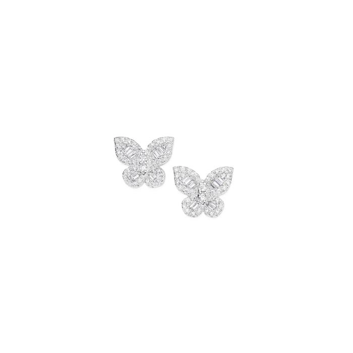 Sterling Silver Baguette Cubic Zirconia Butterfly Earrings