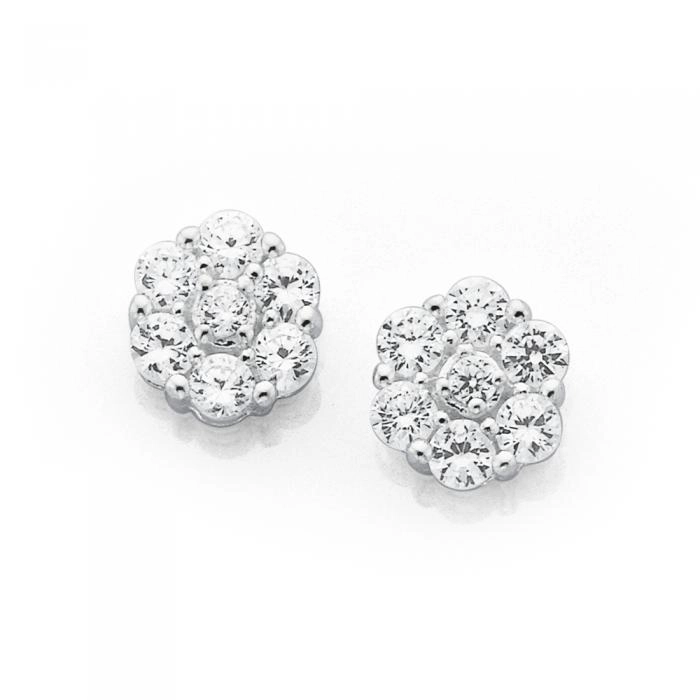 Sterling Silver Cubic Zirconia Cluster Earrings