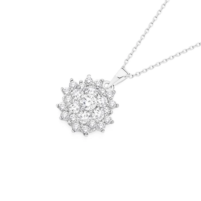 Sterling Silver Cubic Zirconia Flower Pendant