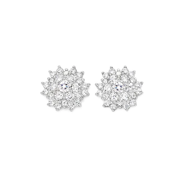 Sterling Silver Cubic Zirconia Flower Stud Earrings