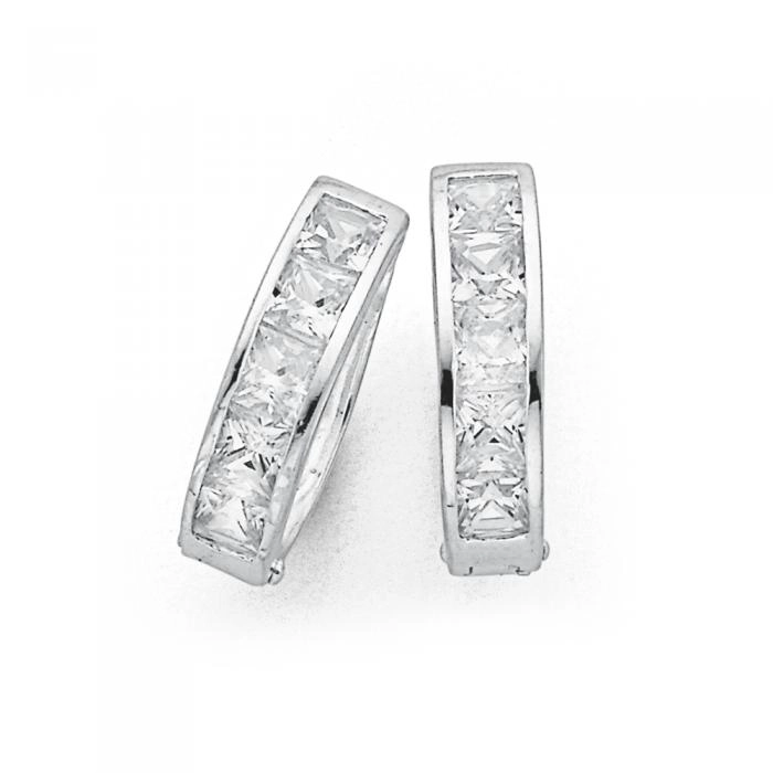 Sterling Silver Cubic Zirconia Huggies