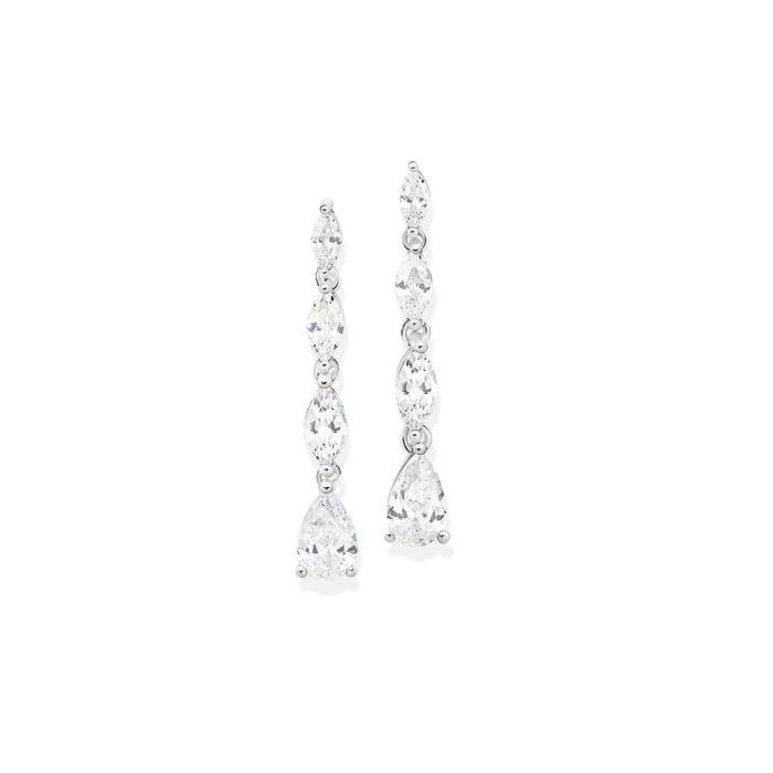 Sterling Silver Cubic Zirconia Marquise & Pear Drop Earrings