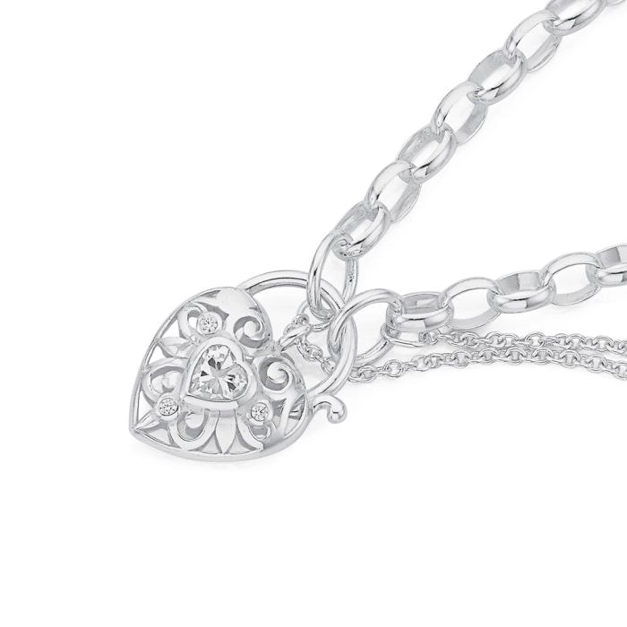 Sterling Silver Cubic Zirconia Padlock Bracelet