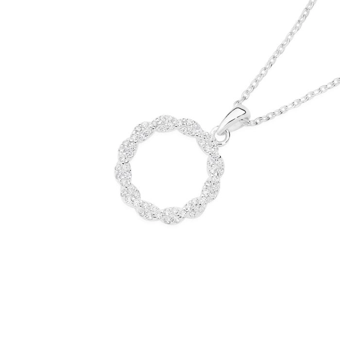 Sterling Silver Cubic Zirconia Twisted Circle Pendant