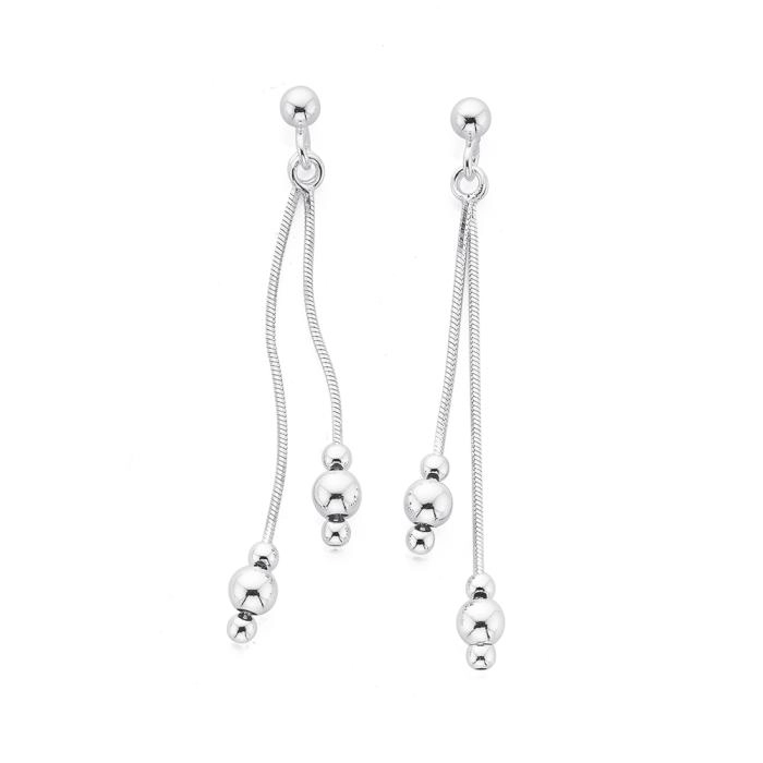 Sterling Silver Double Ball Drop Earrings