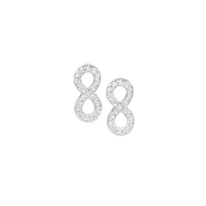 Sterling Silver Full Cubic Zirconia Infinity Studs