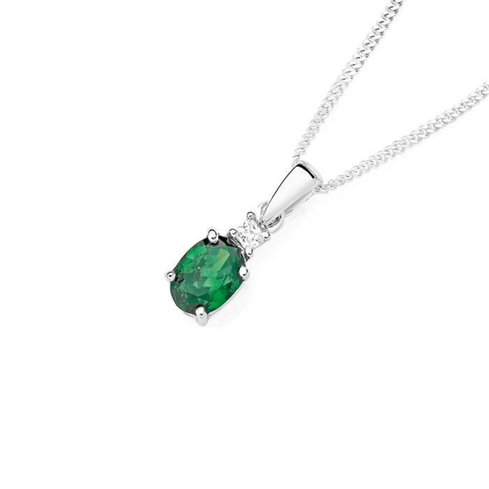 Sterling Silver Green Cubic Zirconia Oval Pendant