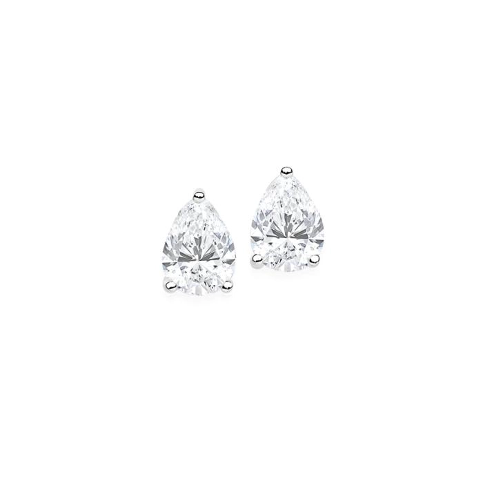 Sterling Silver Pear Cubic Zirconia 3 Claw Stud Earrings