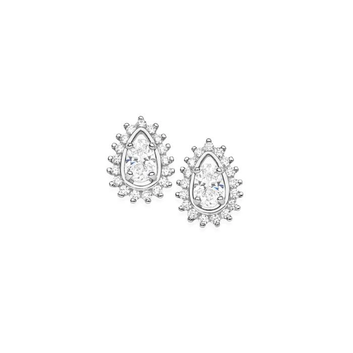 Sterling Silver Pear Frame & Oval Cubic Zirconia Studs