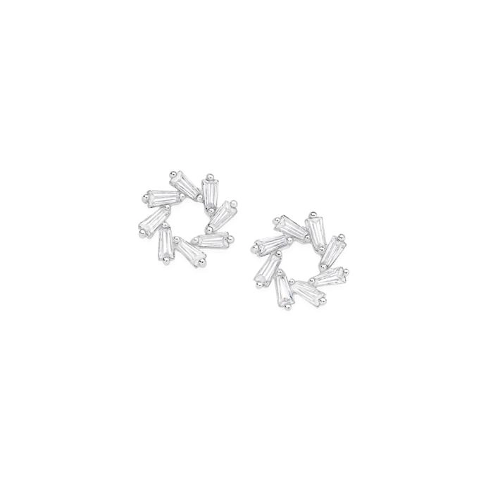 Sterling Silver Radiating Cubic Zirconia Stud Earrings