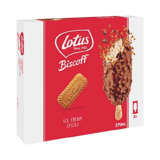 Biscoff Ice Cream Sticks 270ml Pk 3 – From the Freezer