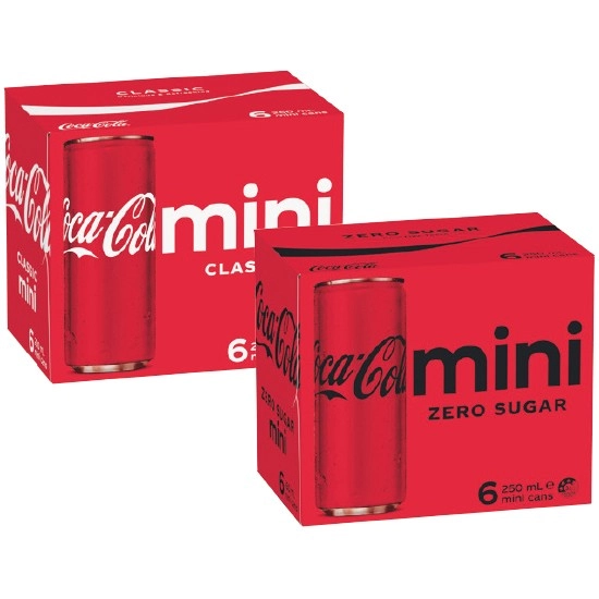 Coca-Cola Classic, Zero Sugar or Diet Soft Drink Varieties 6 x 250ml