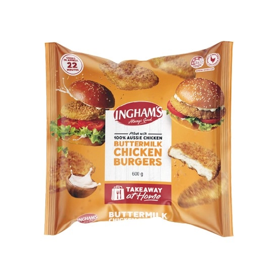 Ingham’s Original or Spicy Buttermilk Chicken Burgers 600g