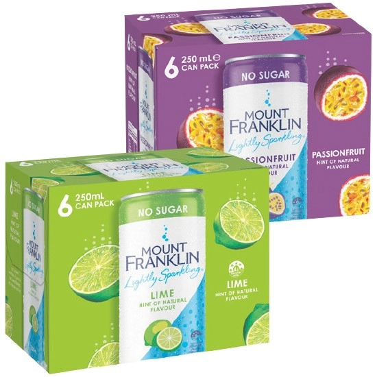 Mount Franklin Lightly Sparkling Water Varieties 6 x 250ml