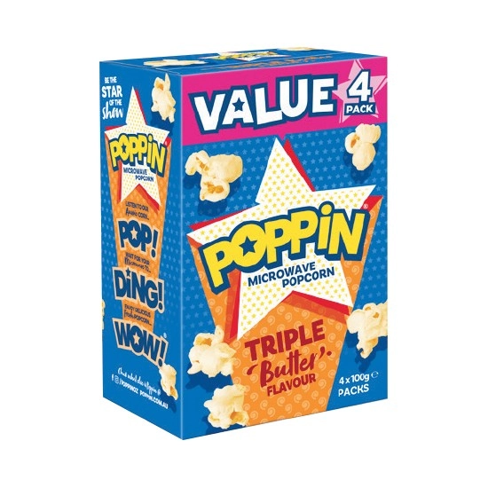 Poppin Microwave Popcorn Pk 4 x 100g