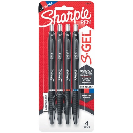 Sharpie Gel Retractable 0.7mm Gel Pen Pk 4