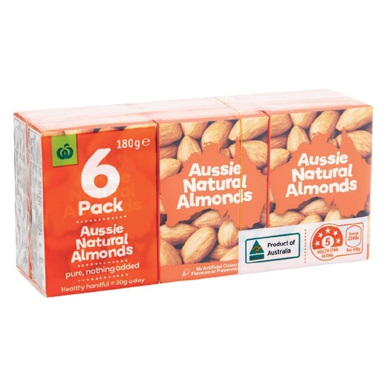 Woolworths Aussie Natural Almonds 180g Pk 6