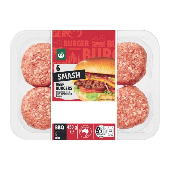 Woolworths Australian Beef Smash Burgers 450g Pk 6