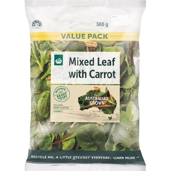 Woolworths Australian Mixed Leaf with Carrot 300g Pack