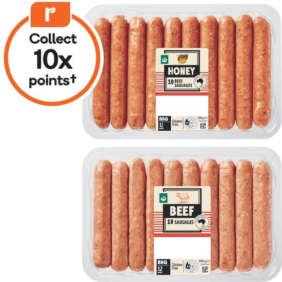 Woolworths Beef, Pork or Chicken Sausage or Chipolata Varieties 550g Pk 10