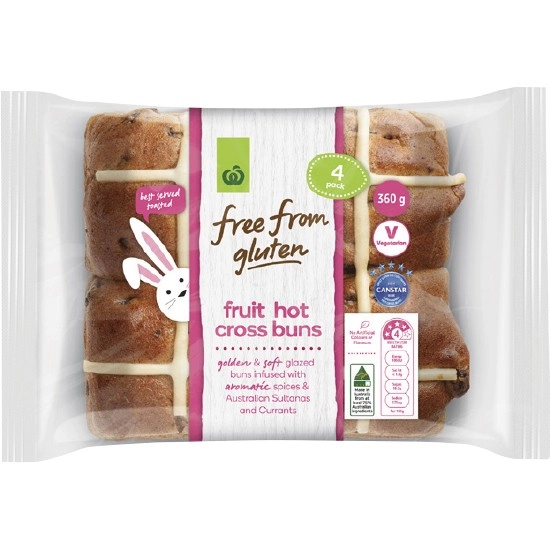 Woolworths Free From Gluten Hot Cross Bun Varieties Pk 4