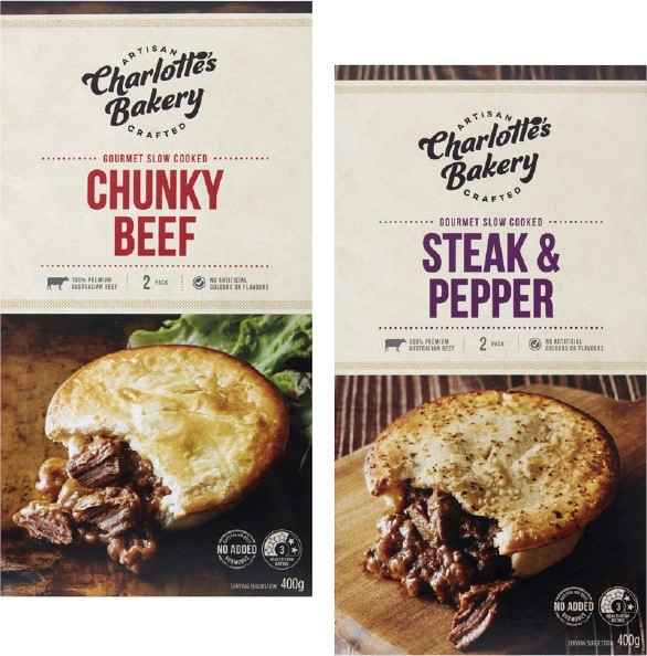 Charlotte's Bakery Slow Cooked Beef Pies 2 Pack 400g